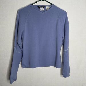 Vtg The North Face Sweater Women's‎ Medium 100% Wool Blue Pullover V Neck Y2K